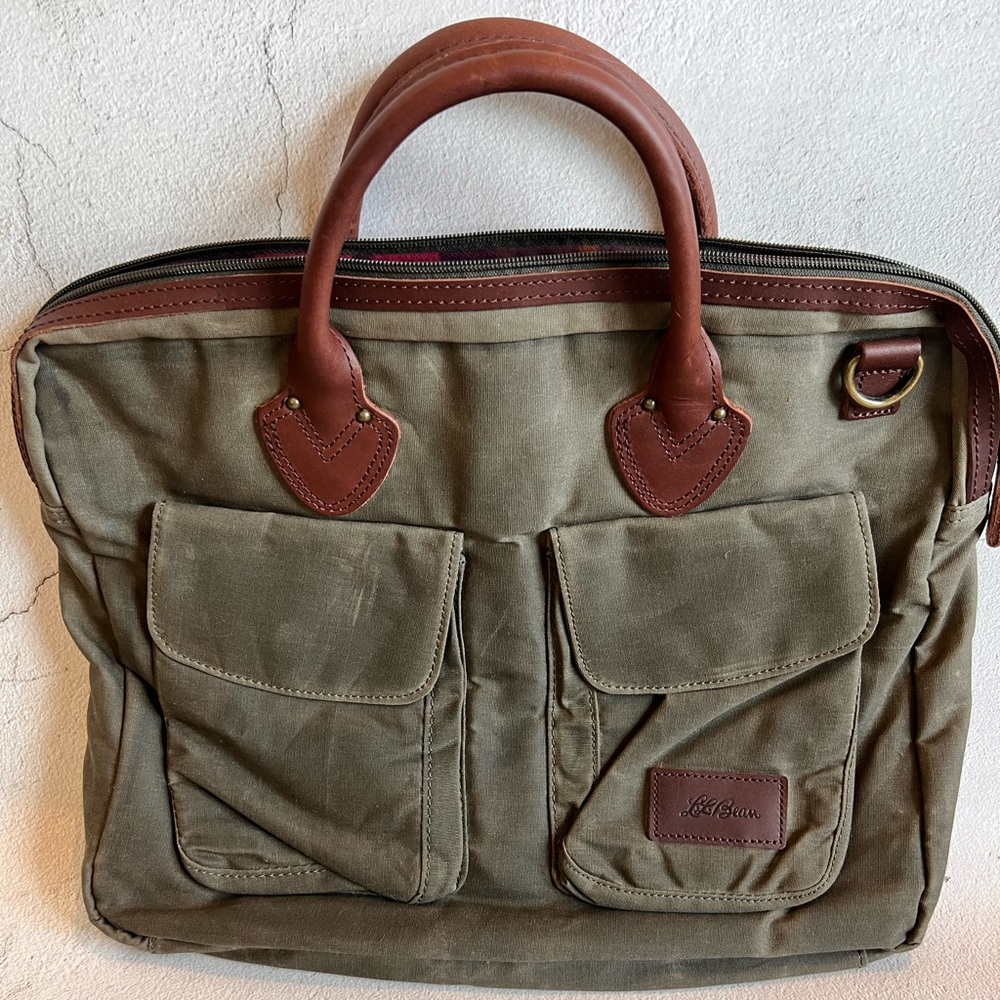 L.L. Bean Heritage Waxed Canvas Briefcase Forest Green